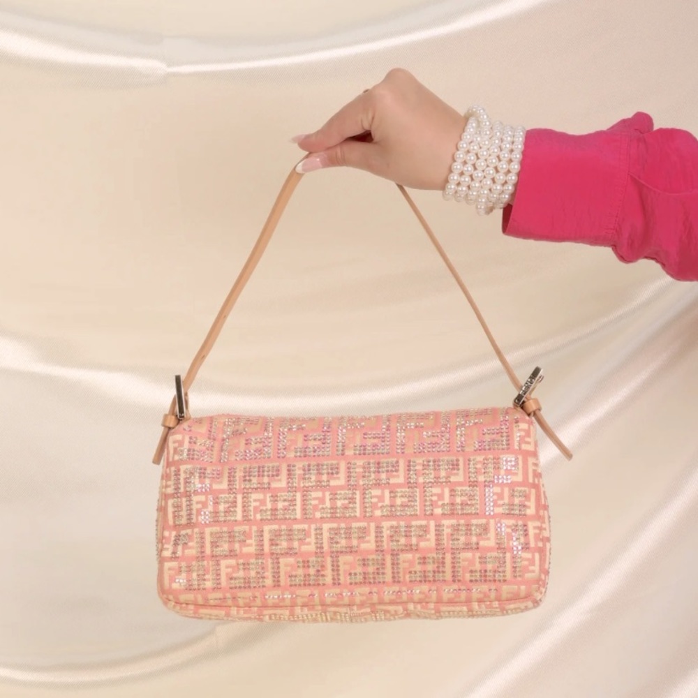 Additional Pics: Authentic Ultra-Rare Fendi Crystal Studded Zucchino Baguette - Picture 7 of 16